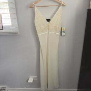 VTG Y2K Large NEW Ivory Lace Embroidered Slip Midi Dress Sheer Dainty Victorian